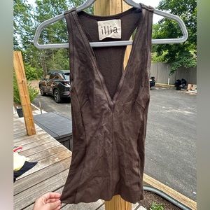 Two-Fabric Pleather and Cotton Brown Tank